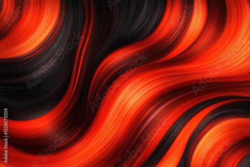 A vibrant abstract design featuring flowing red and black waves.