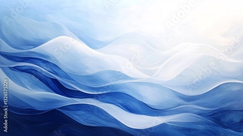 Soft ocean waves in cobalt blue and shimmering white plain background