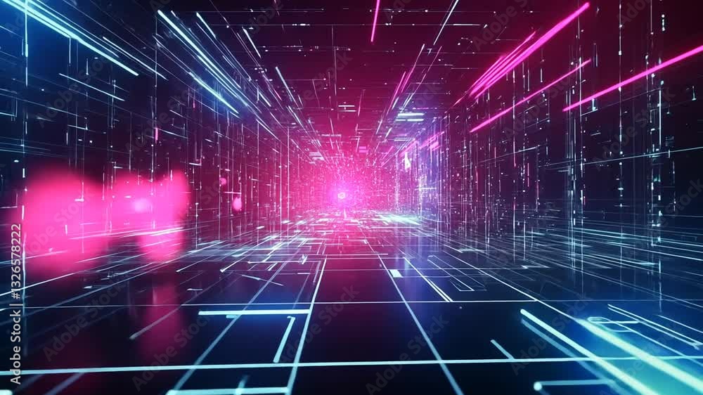 Futuristic Digital Tunnel with Pink and Blue Glowing Light, High-Tech Data Stream Futuristic Digital Tunnel with Pink and Blue Glowing Light, High-Tech Data Stream