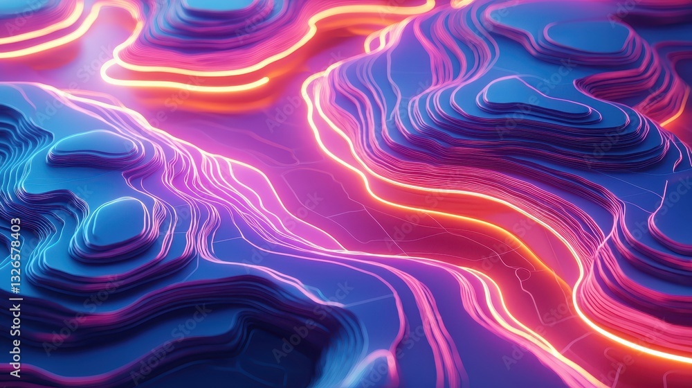 Obraz premium Vibrant Abstract Landscape Design with Flowing Neon Lights and Textures