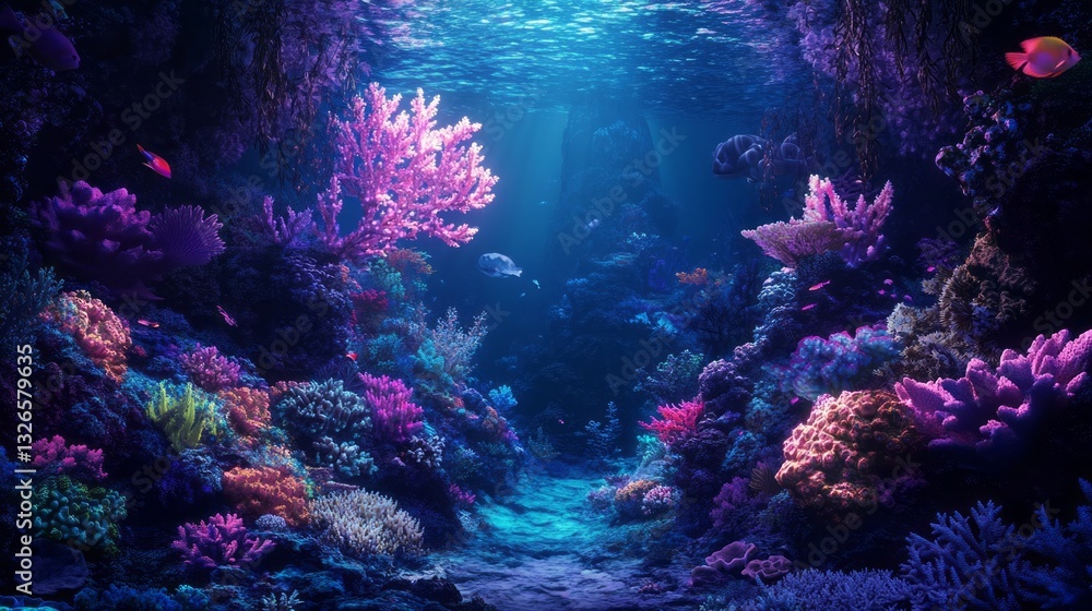 Obraz premium Art Digital Artwork View Coral Logo Glowing Text Reef