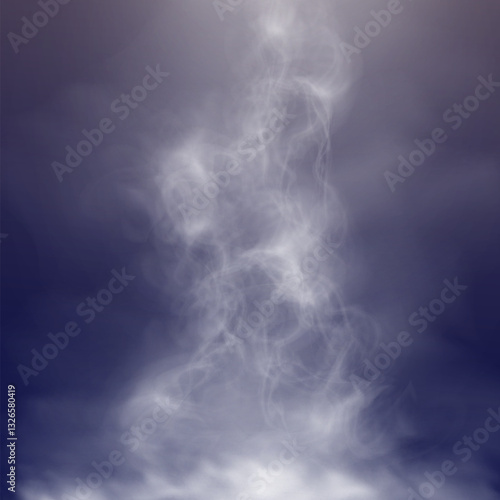 Realistic white smoke on transparent background with soft swirling effect, misty fog, airy vapor, atmospheric haze, drifting smog, subtle steam, floating cloud, delicate fumes.	
