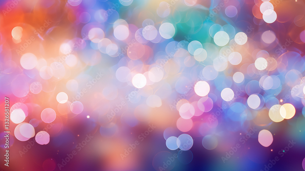 Fototapeta premium Abstrakcyjne tło bokeh – kolorowe rozmyte światła w odcieniach różu, niebieskiego i pomarańczowego, delikatny efekt rozświetlenia, nowoczesna grafika cyfrowa, estetyczne i nastrojowe tło
