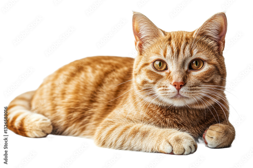Fototapeta premium Orange tabby cat resting on a white surface