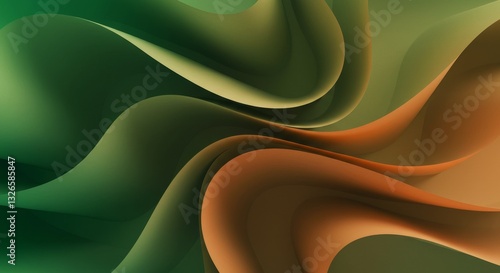 Wallpaper Mural Abstract Green and Orange Swirls - Dynamic abstract background with swirling green and orange forms creating a sense of movement and fluidity. Perfect for modern design projects Torontodigital.ca