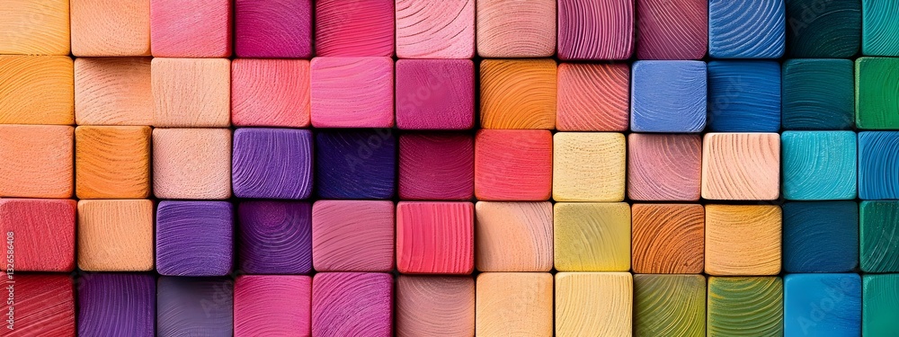 A Symphony of Colors: A vibrant and captivating arrangement of wooden cubes in a myriad of hues, from warm yellows to cool blues. A Symphony of Colors: A vibrant and captivating arrangement of wooden cubes in a myriad of hues, from warm yellows to cool blues.