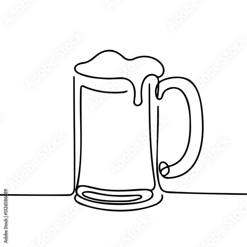 Beer mug with foam in one-line drawing style