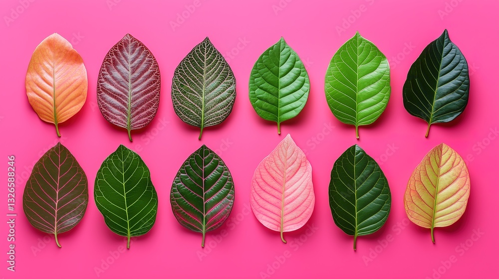 Vibrant tropical leaves in neon tones, creatively arranged, embodying nature-inspired energy and modern aesthetics Vibrant tropical leaves in neon tones, creatively arranged, embodying nature-inspired energy and modern aesthetics
