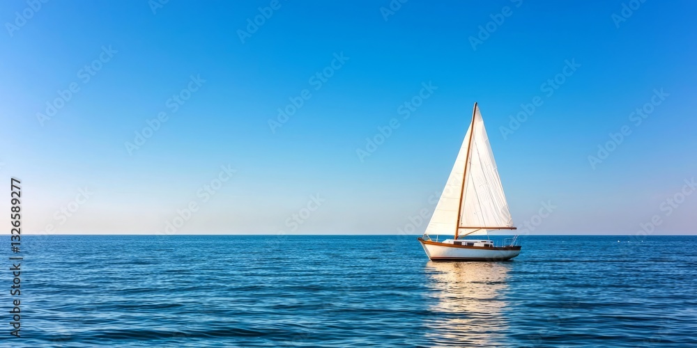 Obraz premium Tranquil Sailboat on Calm Water Under Clear Blue Sky