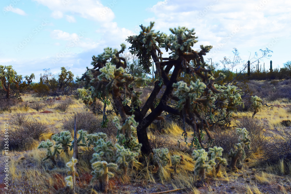 Cholla cactus, Close up, Sonora Desert, Mid Spring