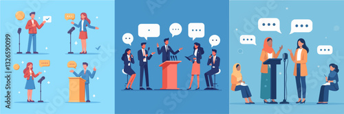 business person giving a speech at the podium. meeting, seminar, conference concept