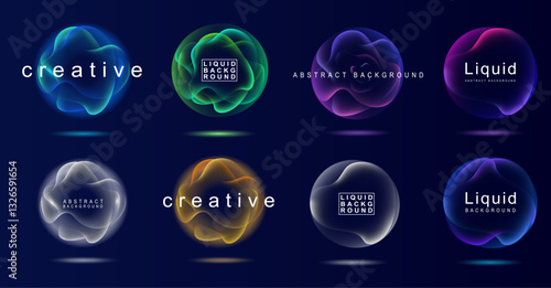 Sphere gradient flows seamlessly in liquid background, creating an abstract vector design. A vibrant banner and frame showcase dynamic color illustration with a glowing circle. Light and neon merge 