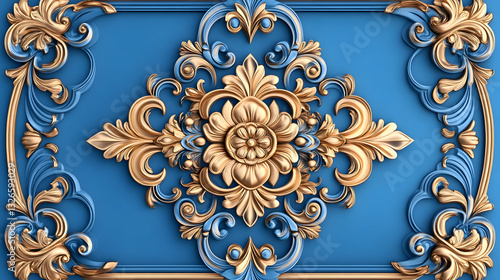 Ornate gold and blue decorative panel