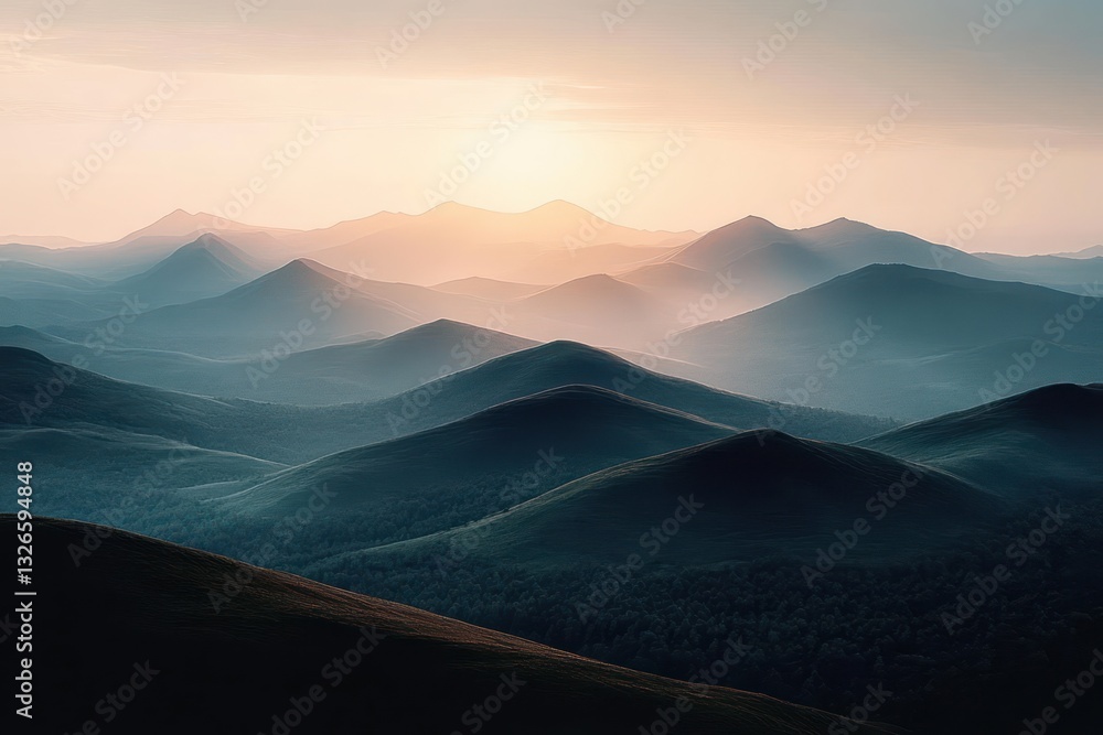 Fototapeta premium Minimalist Landscape Decor Abstract Dark Background with Mountains and Soft Light