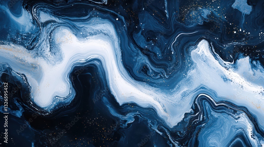 Fototapeta premium Abstract blue, white, and gold liquid marble texture.