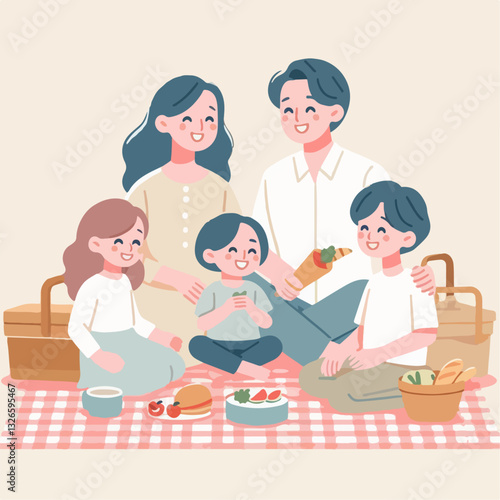 family having a picnic together happily