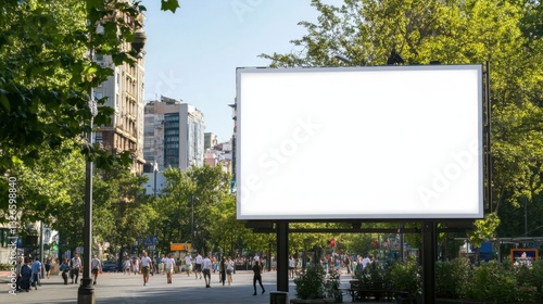 Wallpaper Mural A mockup of an empty billboard in the city center, people walking by, skyscrapers and greenery in the background Torontodigital.ca