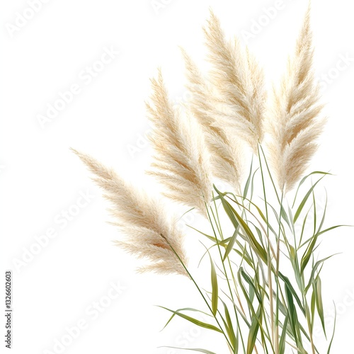 A bunch of tall grass swaying in the breeze isolated on a bright white background for natural and seasonal illustrations