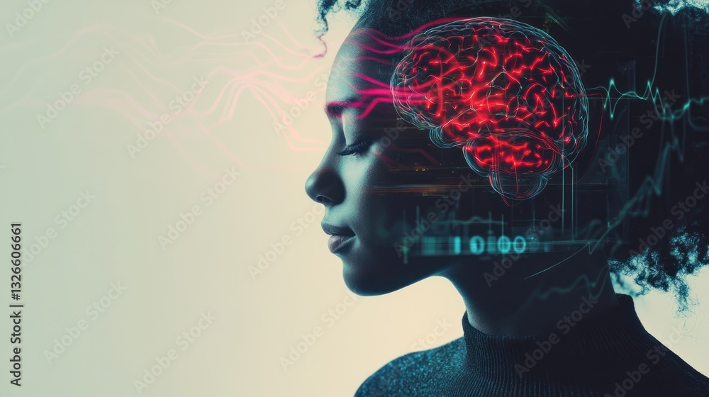 Fototapeta premium A conceptual image showcasing the connection between human thoughts and technology, highlighting the mind's potential.