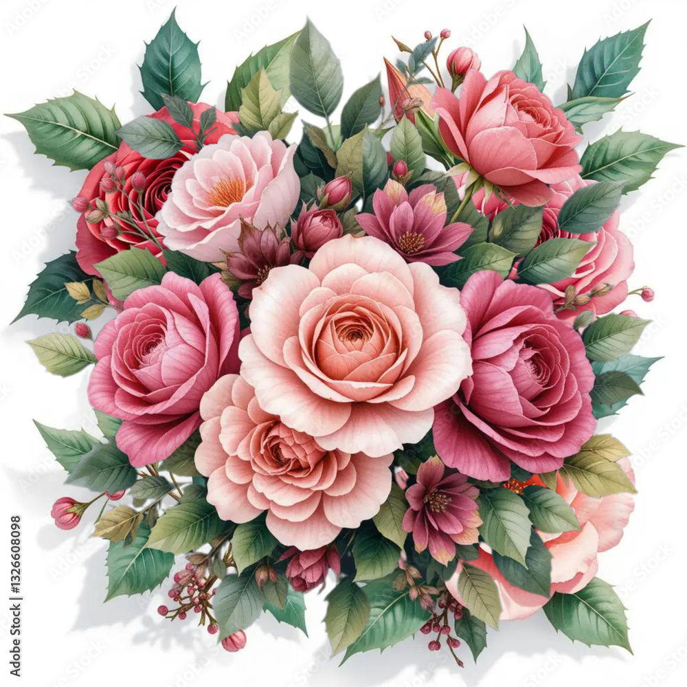 A beautiful pink rose bouquet, a floral gift of love and romance A beautiful pink rose bouquet, a floral gift of love and romance