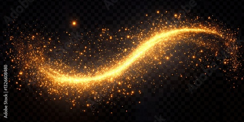 Gold Swirl Dust Light Trail Sparkling Swoosh Comet Glimmering Particle Festive Glitter Trajectory Abstract Digital Art