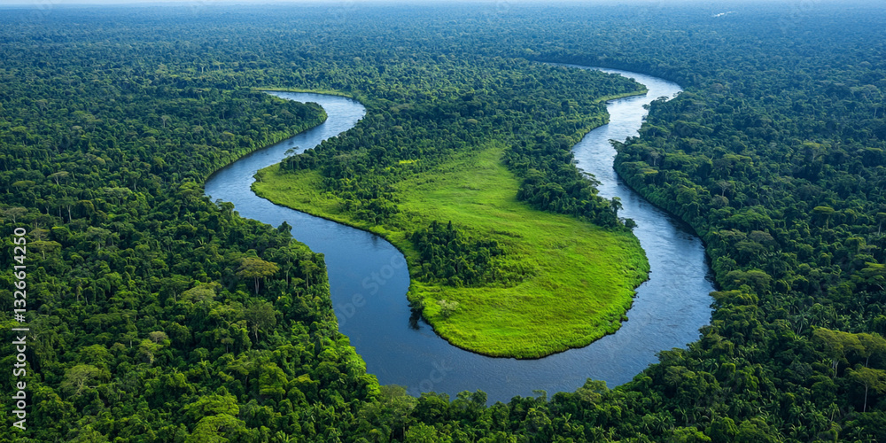 Drone view of a river in the Amazon rainforest Drone view of a river in the Amazon rainforest