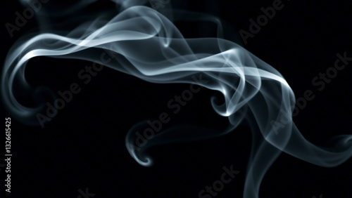 Abstract Swirling White Smoke on Black Background.