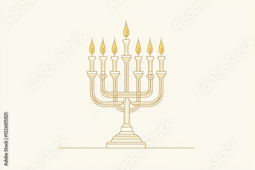 A  simple vector illustration of the Menorah, the holy light illuminating from its seven candlesticks against a white background