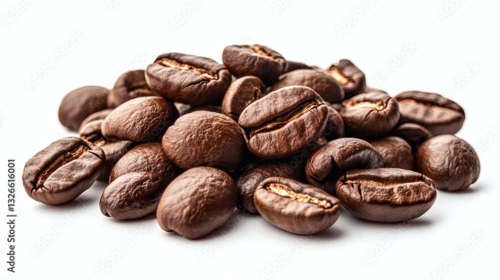 Fototapeta premium Realistic close up of roasted Toasted Coffee beans isolated on white background
