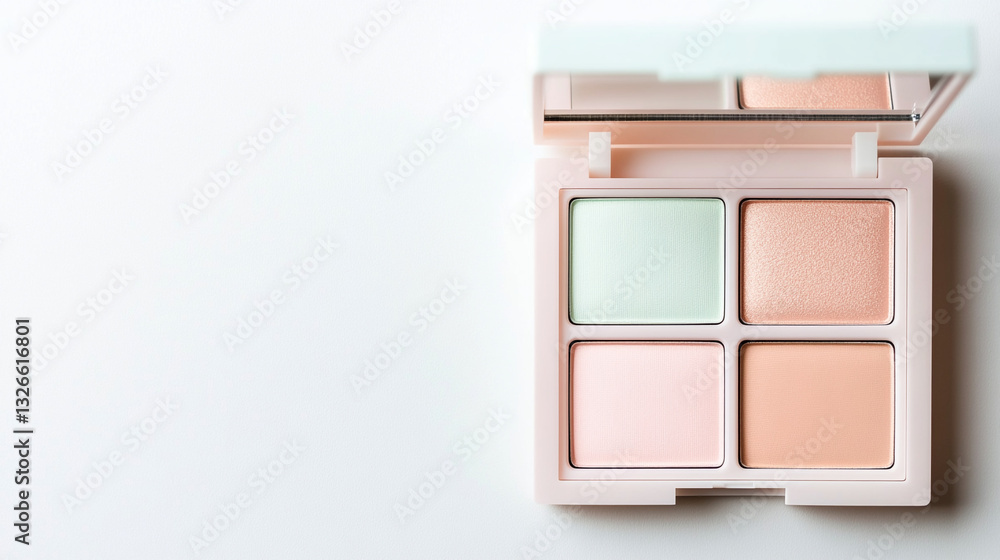 Fototapeta premium Pastel color-correcting makeup palette on white background