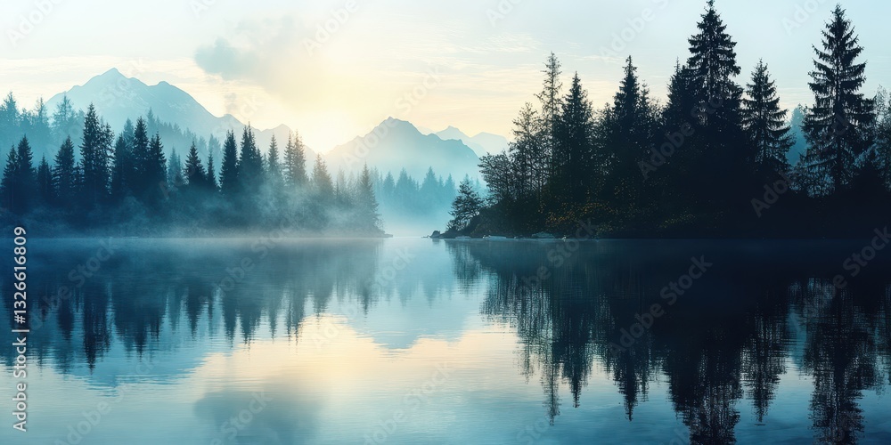 Fototapeta premium Lake in the forest banner