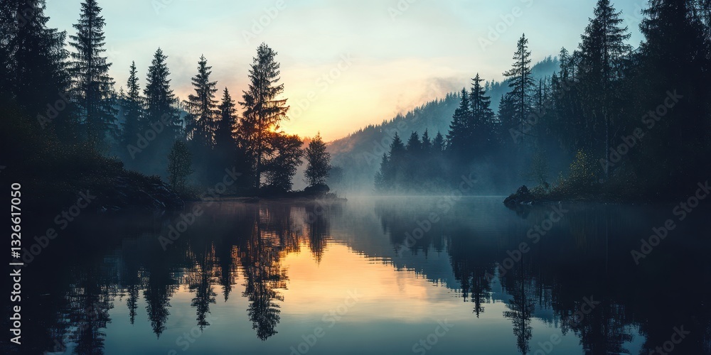 Fototapeta premium Lake in the forest banner