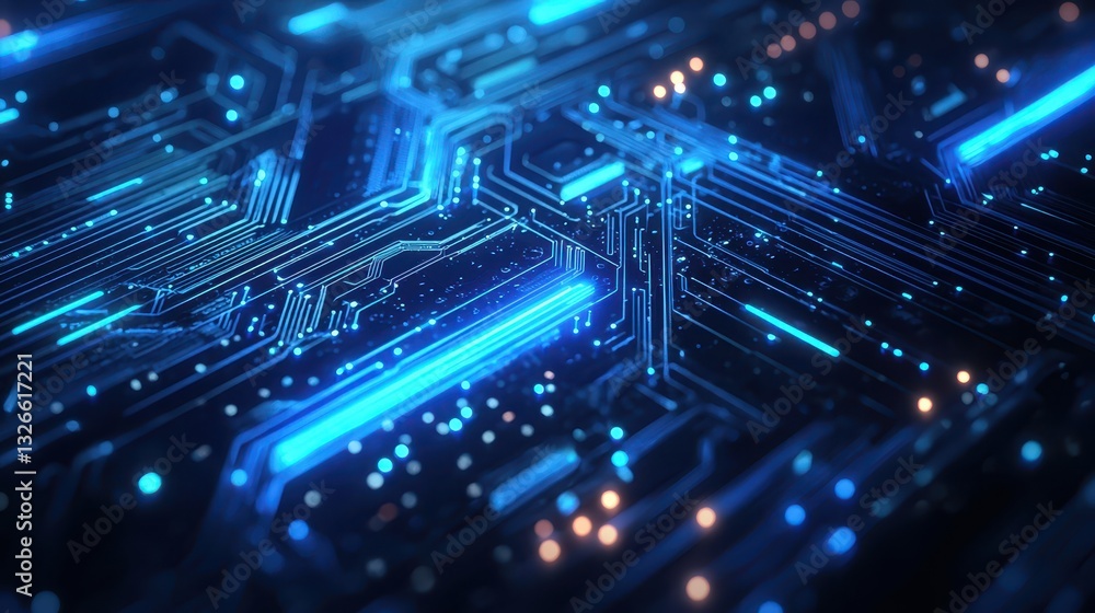 Futuristic Circuit Board with Bright Neon Lines and Glowing Dots Futuristic Circuit Board with Bright Neon Lines and Glowing Dots