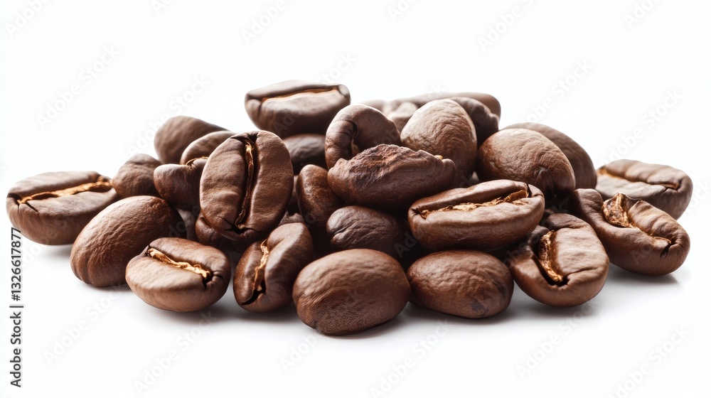 Realistic close up of roasted Toasted Coffee beans isolated on white background Realistic close up of roasted Toasted Coffee beans isolated on white background