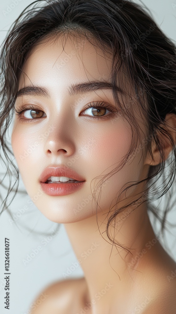 Naklejka premium Captivating portrait of an asian woman against a minimalist background