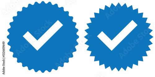 Verified tick badge icon set isolated on transparent background. Social media official account tick symbol collection. Abstract Modern Verification signs design vector 