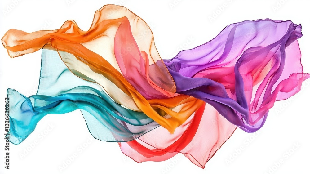 Fototapeta premium Vibrant Rainbow Silk Scarf Flowing Fabric Colorful Textile Fashion Design Element
