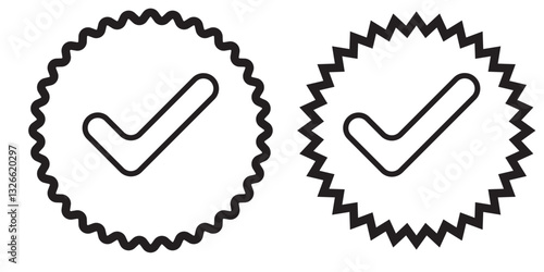 Verified tick badge icon set isolated on transparent background. Social media official account tick symbol collection. Abstract Modern Verification signs design vector 