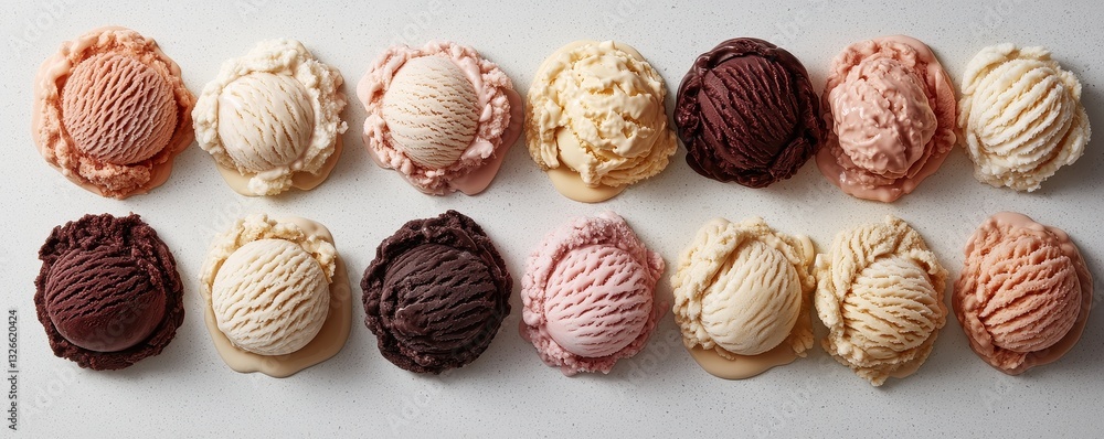 Assortment of Delicious Ice Cream Scoops Various Flavors Sweet Treat Frozen Dessert Assortment of Delicious Ice Cream Scoops Various Flavors Sweet Treat Frozen Dessert