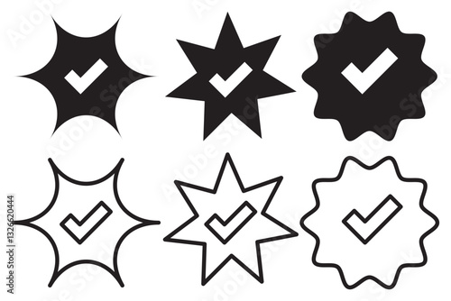 Verified tick badge icon set isolated on transparent background. Social media official account tick symbol collection. Abstract Modern Verification signs design vector 