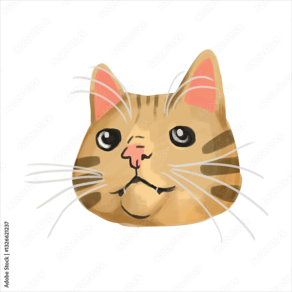 Obraz premium Cute Watercolor Cat Portrait with Striped Fur