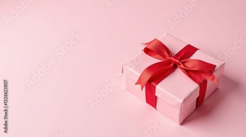 Wallpaper Mural A Delicate Pink Gift Box with a Vibrant Red Ribbon, a Symbol of Thoughtful Presentation and Celebration Torontodigital.ca