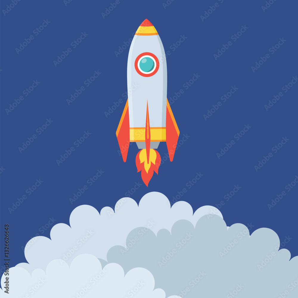 Obraz premium Rocket start. Flat vector illustration isolated on white background