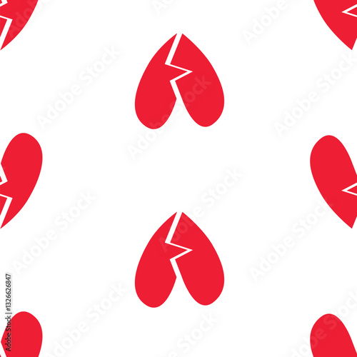 Seamless pattern with a red broken heart. Flat vector illustration