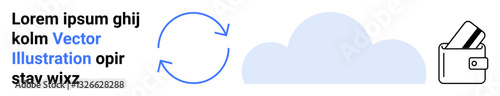Circular arrows for synchronization, cloud icon for storage, and a wallet representing secure backup. Ideal for data synchronization, cloud storage, data security, backup services, digital finance