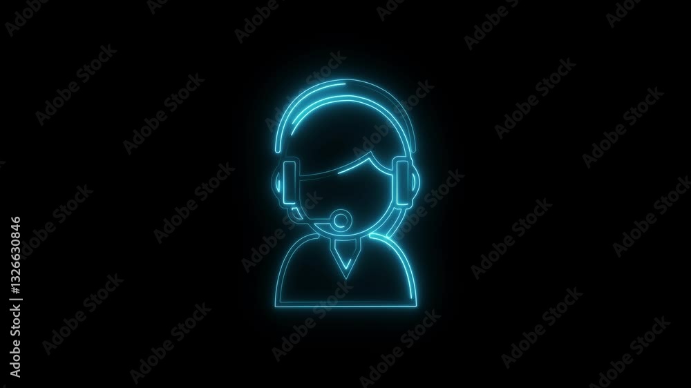 glowing neon call center agent icon isolated on black background. HD video motion graphic animation glowing neon call center agent icon isolated on black background. HD video motion graphic animation
