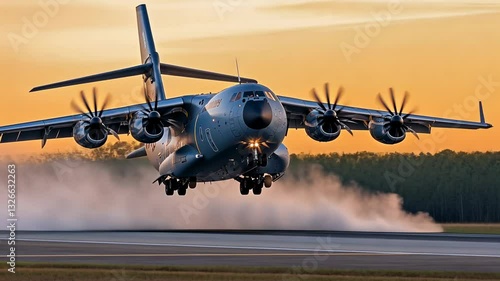 Airplane Taking Off at Sunset