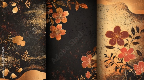 Elegant Floral Pattern Design with Rich Black and Golden Accents
