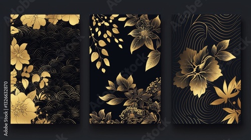 Elegant Floral Patterns on Dark Backgrounds with Gold Accents