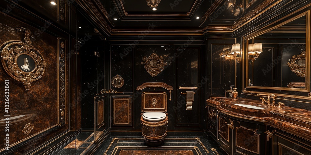 Fototapeta premium Luxury Bathroom Interior with Dark Wood and Gold Accents